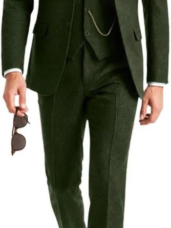 Herringbone Tweed Three-Piece Vintage Suit (Adjustable Waist)