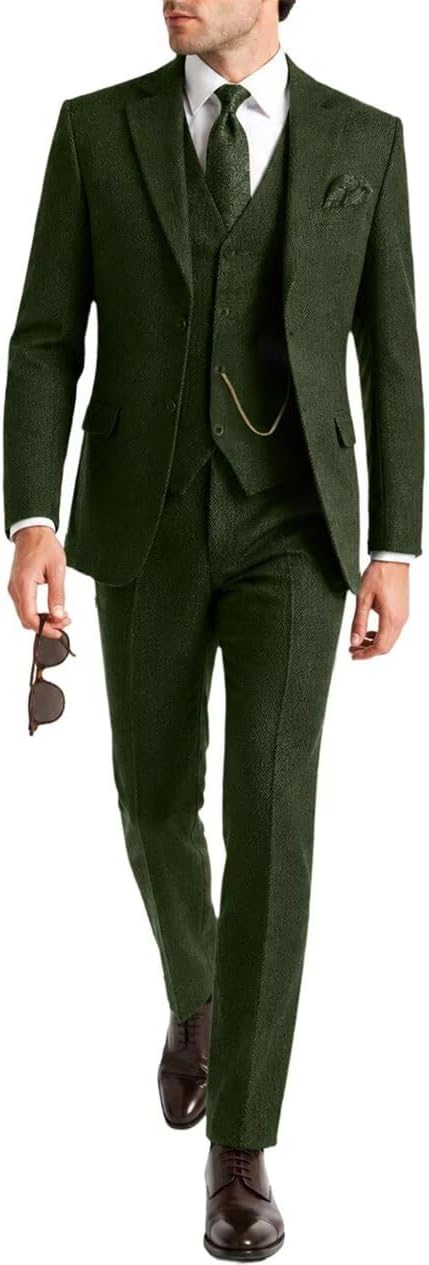 Herringbone Tweed Three-Piece Vintage Suit (Adjustable Waist)