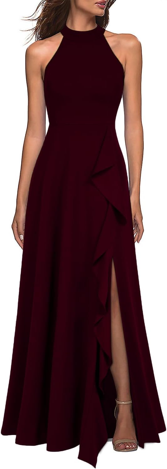 High-Neck Side-Split Maxi Formal Dress (Cocktail & Evening Wear)
