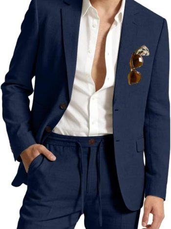 Casual Linen Two-Piece Suit (Drawstring Pant | Vacation Wear)