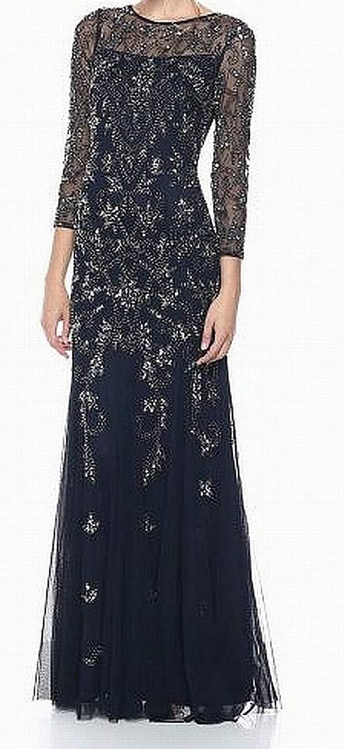 Embroidered Beaded Long-Sleeve Floor-Length Evening Gown (Intricate Crystal Work & Three-Quarter Sleeves)