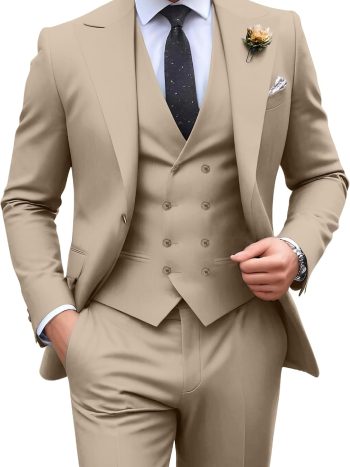 Single-Button Double-Breasted Three-Piece Formal Tuxedo
