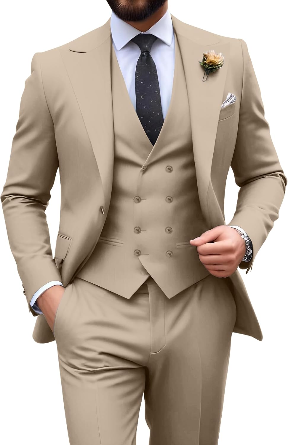 Single-Button Double-Breasted Three-Piece Formal Tuxedo