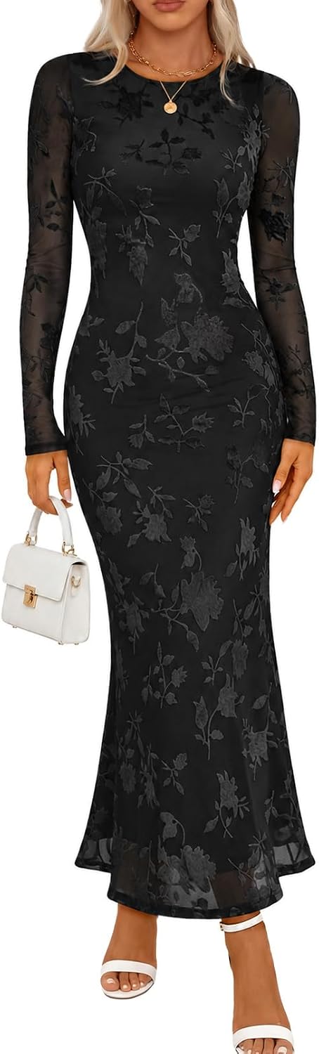 Long-Sleeve Velvet Maxi Dress (Fall Formal & Wedding Guest)
