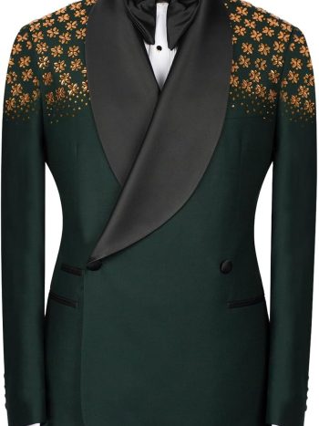 Pearl-Embellished Shawl-Lapel Velvet Tuxedo Jacket