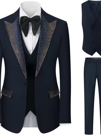Crystal-Embellished Peak-Lapel Three-Piece Prom Suit
