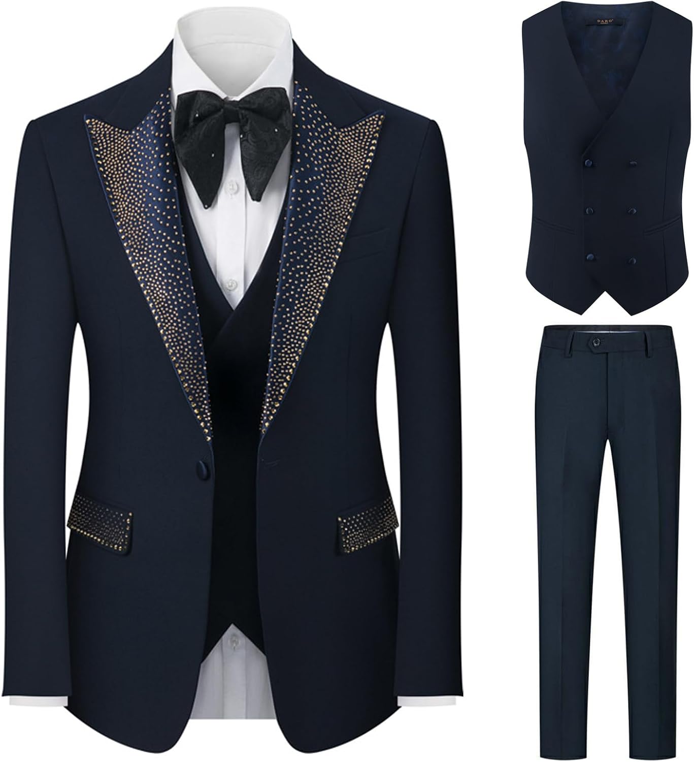 Crystal-Embellished Peak-Lapel Three-Piece Prom Suit