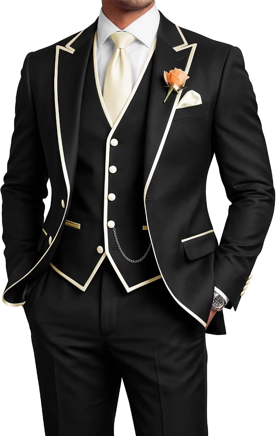 Black Three-Piece Tuxedo Set (Groom & Groomsman)
