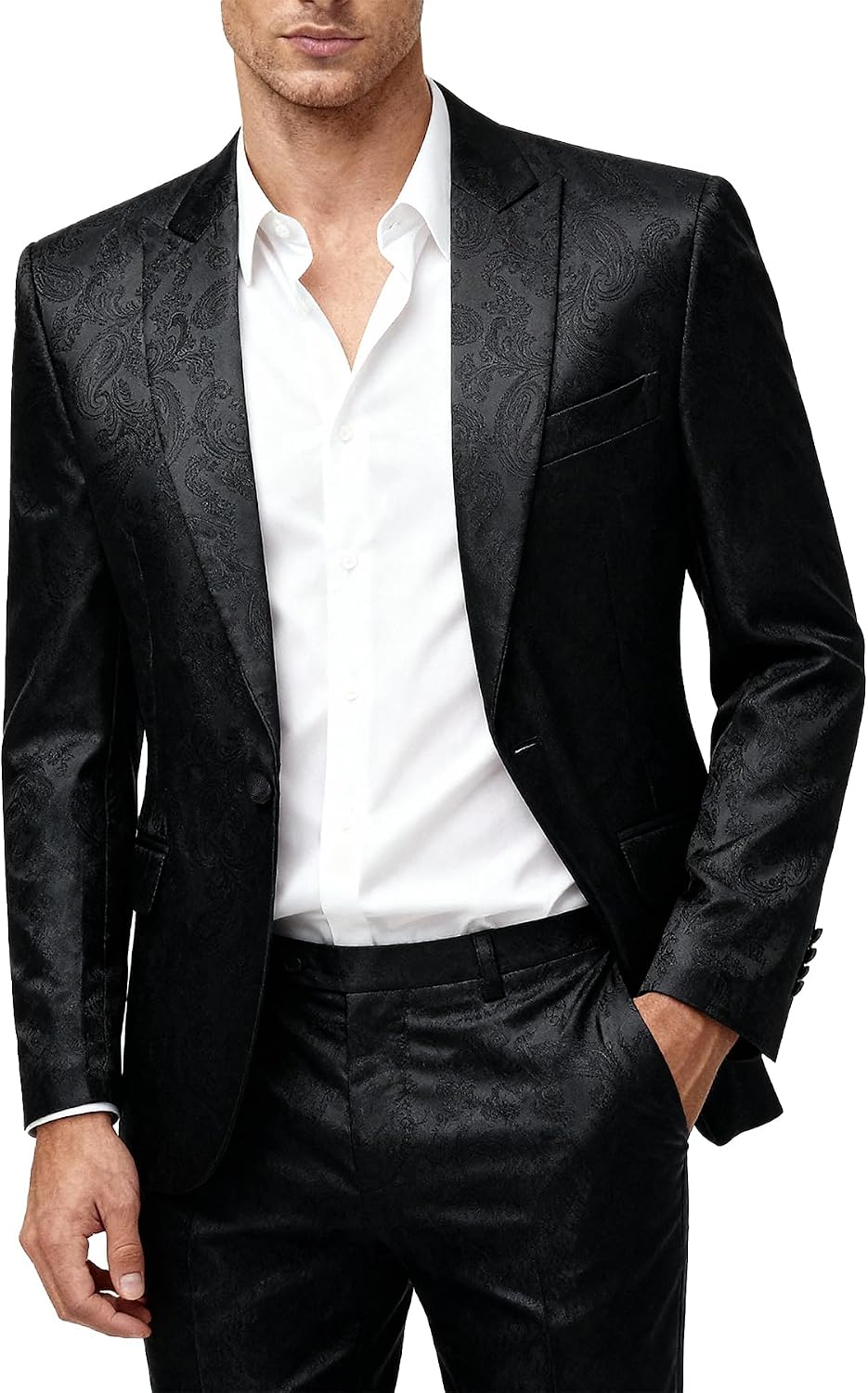 Paisley Print One-Button Two-Piece Party Suit