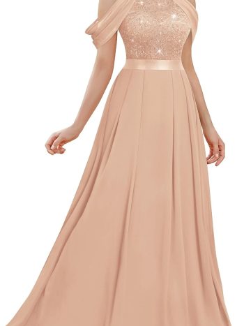 Vintage V-Neck Cap-Sleeve Ruffle Split Formal Maxi Dress (Sequin Lace Contrast Satin, Prom & Wedding)