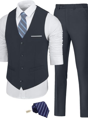Single-Breasted Two-Piece Vest & Trouser Set (With Tie)