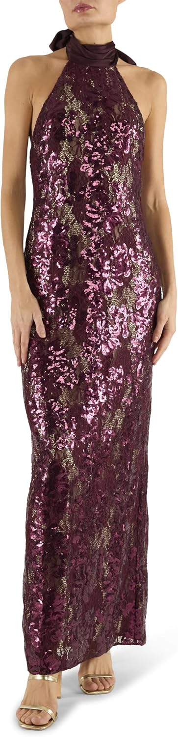 Beaded Mesh Boat-Neck Bishop-Sleeve Column Gown