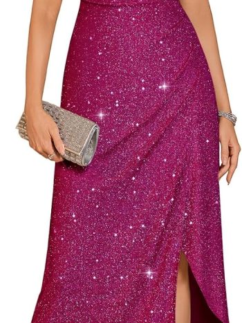Sparkly Sequin Side-Slit Maxi Dress (Wedding Guest, Cocktail & Prom)