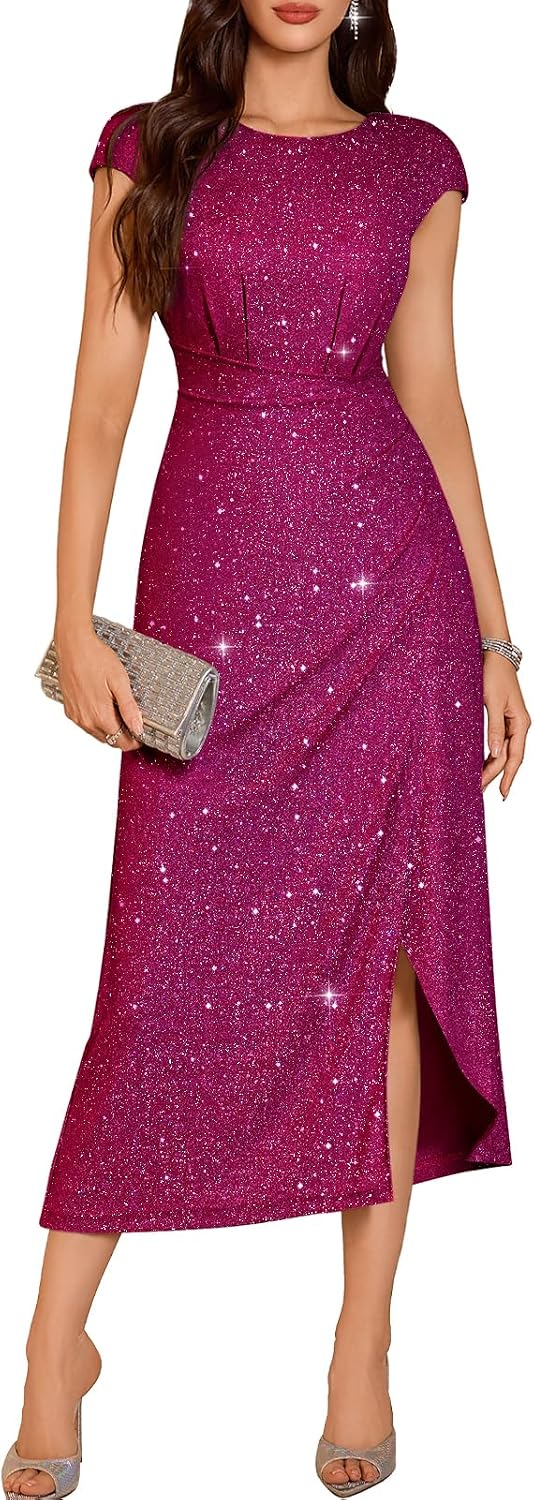 Sparkly Sequin Side-Slit Maxi Dress (Wedding Guest, Cocktail & Prom)
