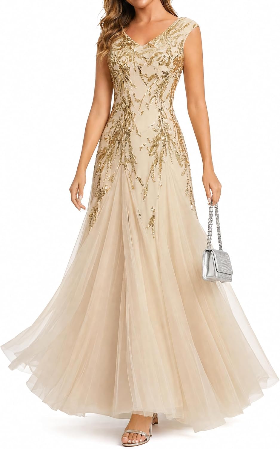 Sleeveless A-Line Sequin Embroidered Stretchy Maxi Gown (Mother of the Bride & Wedding Guest)