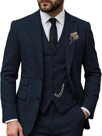 Classic Tweed Herringbone Three-Piece Suit (Regular Fit)