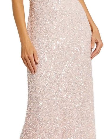 Beaded Mesh High-Neck Puff-Sleeve Gown
