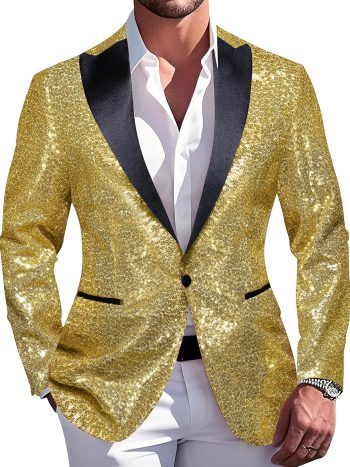 Retro Sequin One-Button Metallic Blazer