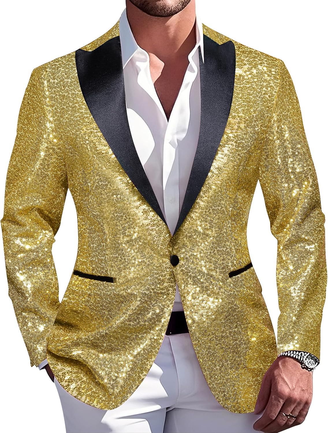 Retro Sequin One-Button Metallic Blazer